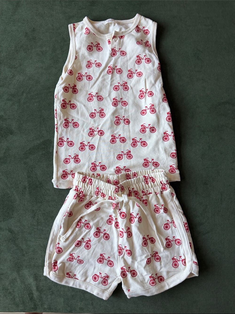 Fin & Vince White Sleeveless Set with Red Bicycle Print size 6/7